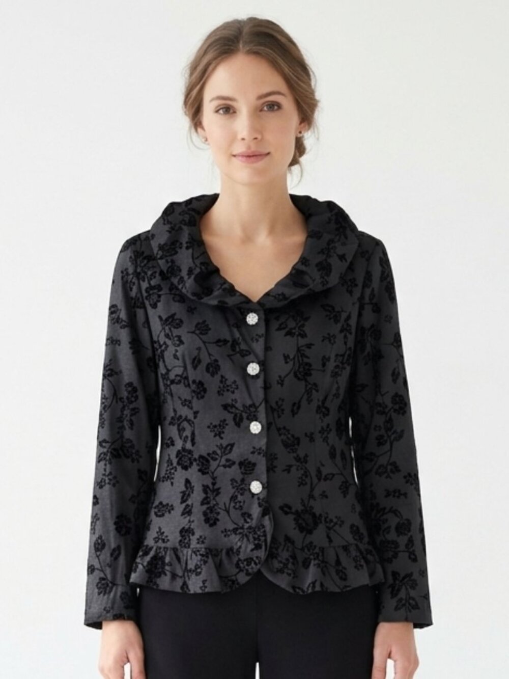 Jackie Jon Jacket Black Floral Velvet Flocked Evening Romantic Goth 14